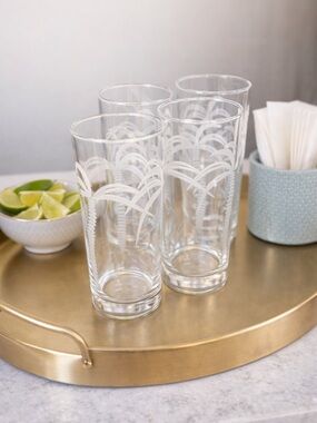 Clear Palm Etched Highball Glasses - Set of 4